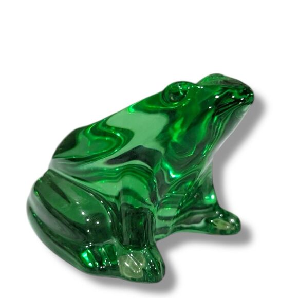 BACCARAT FROG Solid Green Paperweight Glass Crystal Figure - Picture 4 of 7